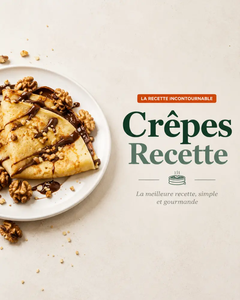 Présentation verticale de Crêpes Recette avec des crêpes au chocolat et aux noix