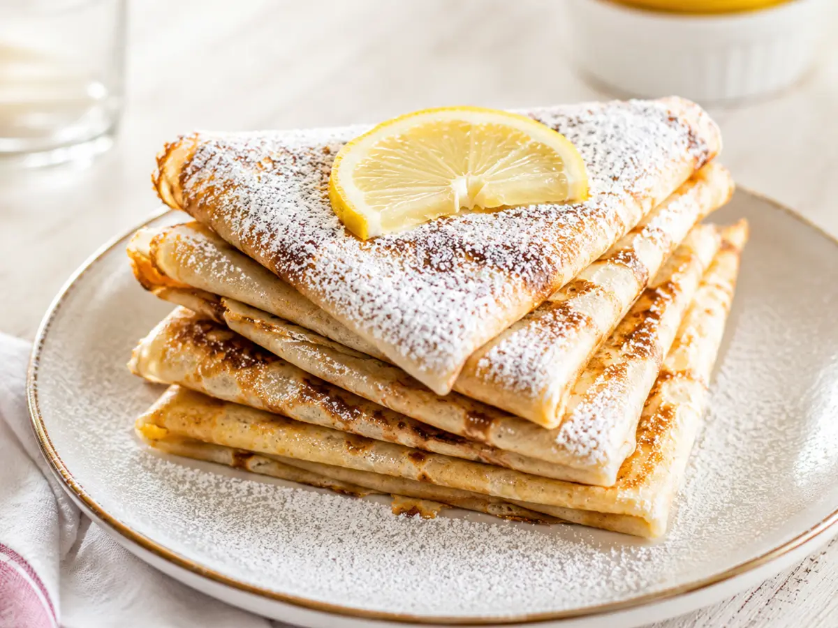 Crêpes pliées au sucre glace et au citron